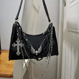 Weiyinxing Y2k Hot Girl Chain Crocodile Pattern Handbag 2023 Summer Subculture Dark Punk Underarm Bag Cross Skull Shoulder Bag