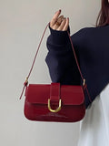 Weiyinxing Vintage Red Handbag Women Autumn High Street Elegance Pu Leather Shoulder Bag Purse Female Retro Solid Underarm Bags