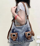 Weiyinxing Punk Denim Y2k Bag Women 2024 High Street Pockets Chic Vintage Backpack Ladies Harajuku Casual Messenger Bags Versatile