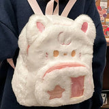 Weiyinxing Cute Puppy Womens Backpack Plush Fluffy Kawaii Small Cartoon College Style Backpack Students Lolita Jk Daily Female Bag
