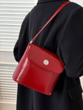 Weiyinxing Red Women One Shoulder Bags PU Leather Flap Design Casual Bucket Bag 2024 New Lady Commuter Handbags Purses