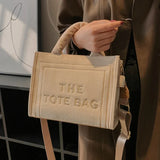 Weiyinxing Square Tote Crossbody Bag Aesthetic Velour Elegant Letter Print Ladies Shoulder Bags Top Handle Women's Charisma Handbags