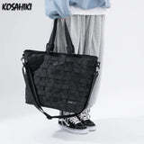 Weiyinxing Simple Punk Cross Patchwork Handbags High-capacity Women Casual Vintage Crossbody Bag Y2k Grunge Nylon Shoulder Tote Bags