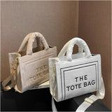Weiyinxing Square Tote Crossbody Bag Aesthetic Velour Elegant Letter Print Ladies Shoulder Bags Top Handle Women's Charisma Handbags