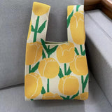 Weiyinxing Handmade Knit Handbag Women Wrist Bag Japanese Casual Color Tote Bag Student Reusable Shopping Bags Purses and Handbags