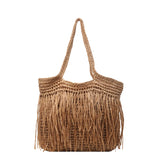 Weiyinxing Shoulder Bags Woven Solid Straw Female Tote Bag Handmade Fashion Holiday Casual Top-Handle Bags Lady Beach Purse