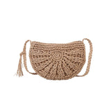 Weiyinxing Half Round Straw Bag for Women Summer Beach Rattan Shoulder Bag Zipper Woven Half Moon Crossbody Handbags Bohemia Vacation