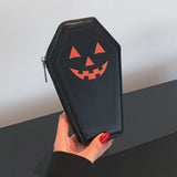 Weiyinxing Coffin Shaped Dark Bolsas Halloween Pumpkin Women Wallet Gothic Skull Multipurpose Cell Phone Purses Personalized Clutch