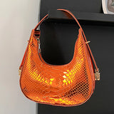 Weiyinxing Leather Women Luxury Designer Handbag Totes 2024 Fashion Vintage Crocodile Pattern Half Moon Crescent Hobo Shoulder Bags