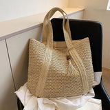 Weiyinxing Ladies Straw Woven Handbag Women Holiday Beach Commute Casual Tote Top-Handle Bags Fashion Retro Shoulder Bags 2024