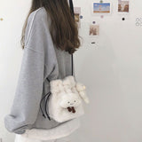Weiyinxing Cute Shoulder Bag For Women Fluffy Soft Bucket Trend Luxury Package Winter New Fashion Kawaii Versatile Crossbody Bag