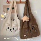 Weiyinxing Winter Soft Plush Tote Bag Women Cartoon Embroidery Imitation Lamb Hair Shoulder Bag for Women Shopper Bag Bolsa No Pendant