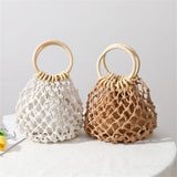 Weiyinxing Straw Woven Beach Bag Hollow Fishnet Handbag Women Shoulder Bags Rattan Ladies Purses Fashion Wrist Pack Bucket Tote