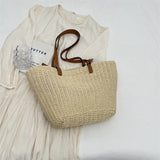 Weiyinxing Straw Beach Bag Vintage Handmade Woven Shoulder Bag Raffia Rattan Bags Bohemian Summer Large Capacity Basket Shopper Bag