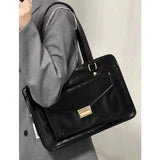 Weiyinxing Vintage Black Shoulder Bag Briefcase Women Preppy Style Pu Leather Jk Handbag Ladies Large Capacity Casual Handbags Y2k