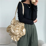 Weiyinxing Design Ruched Women's Shoulder Bag Glossy Soft Leather Drawstring Large Messenger Pack Korean Fashion Crossbody Bags