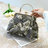 Weiyinxing Vintage Fringe Bag Small Shell Bags Chain Women Shoulder Crossbody Bag Crane Flying Women's Handbags Purses Embroidery