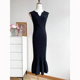Weiyinxing Women Sexy Bodycon Dress Spring Summer New Temperament Office Lady Elegant Black Knitted Mermaid Dress Ribbed Casual Robe P554