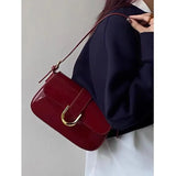 Weiyinxing Vintage Red Handbag Women Autumn High Street Elegance Pu Leather Shoulder Bag Purse Female Retro Solid Underarm Bags