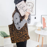 Weiyinxing Corduroy Leopard Print Bag Ladies Shoulder Casual Tote Shopping Bag Large Capacity Handbags Totes Women Ladies Hand Bags