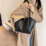 Weiyinxing Fashion Retro Big Leather Tote Bags for Women 2024 Tend Female Large Capacity Shoulder Bag Solid Color Handbags