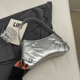 Weiyinxing Style Underarm Bag For Women 2024 New Summer Chic Silver Shoulder Bag Solid Leather Lady Handbag Totes Shopper Purse