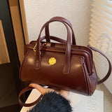 Weiyinxing Women PU Leather Crossbody Bags Vintage Short Handle Commuting Handbags Classic Zip Design Female Single Shoulder Bag