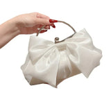 Weiyinxing Satin Bow Fairy Evening Bags Clutch Metal Handle Handbags for Women Wedding Party Bridal Clutches Purse Chain Shoulder Bag