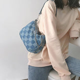 Weiyinxing Denim Plaid Blue Bolso Mujer Vintage Japanese Style Sac A Main Femme Fashion Chains Women Shoulder Bag Soft Top Handle Bags