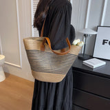 Weiyinxing Ladies Big Stripe Straw Shoulder Bags for Women 2024 Hit Trendy Summer Fashion Lady Handbags and Purses Beach Tote Bag