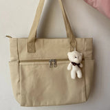 Weiyinxing Unisex Large Capacity Shoulder Bag Artistic Youth Solid Tote Bag Versatile Preppy Style Double Zipper Canvas Student Bag