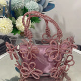 Weiyinxing Diamond Flower Basket Bag PVC Clear Women Handbags Designer Crystal Shoulder Bag Rhinestone Bucket Bags for Women Clutch