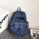 Weiyinxing Denim Women Backpacks Large capacity college backpack Casual female big Travel bag Teenage Girl School Bag Bagpack blue