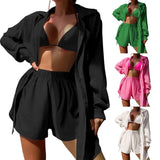 Weiyinxing Piece Bikini Cover Up Solid Color Casual Matching Sets Loose Sunscreen Clothing Long Sleeve Girls Sexy Beach Clothes for Women