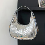 Weiyinxing Leather Women Luxury Designer Handbag Totes 2024 Fashion Vintage Crocodile Pattern Half Moon Crescent Hobo Shoulder Bags