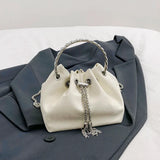 Weiyinxing Handbag Bucket Bag Round Ring Design Hand Bag For Women 2024 New Denim Clutch Fashion Chain Shoulder Crossbody Bag