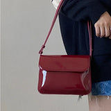 Weiyinxing Patent Leather Shoulder Bag for Women Luxury Flap Crossbody Bag Solid Color Underarm Bag Red Crossbody Bags Lady Handbag