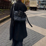 Weiyinxing Y2k Tote Bags Women Rivets Goth Hot Girl Motorcycle Bag Black Large Capacity High Quality Shopper Pu Leather Shoulder Bag