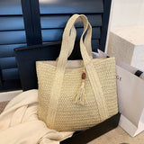 Weiyinxing Ladies Straw Woven Handbag Women Holiday Beach Commute Casual Tote Top-Handle Bags Fashion Retro Shoulder Bags 2024