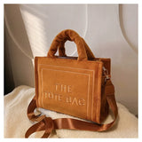 Weiyinxing Square Tote Crossbody Bag Aesthetic Velour Elegant Letter Print Ladies Shoulder Bags Top Handle Women's Charisma Handbags
