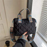 Weiyinxing Tote Bag Women Quilted Puffy Handbag Down Cotton Padded Wide Shoulder Belt Shoulder Bag Down Padding Crossbody Handbag