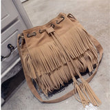 Weiyinxing Retro Faux Suede Fringe Women Messenger Bags Tote New Handbag Tassel Shoulder Handbags Crossbody Bag Tassel Bucket