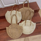 Weiyinxing Round Straw Bags for Women Rattan Shoulder Bag Travel Handmade Woven Beach Handbags Female Large Capacity Totes Bag