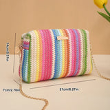 Weiyinxing Knitting Women Straw Bag Beach Summer Chain Small Purse and Handbag Female Shoulder Crossbody Bags Travel Design Flap Bag