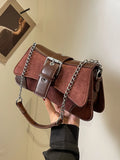 Weiyinxing Women PU Leather Underarm Shoulder Bags Fashion Contrasting Colors Chain Crossbody Bag Lady Vintage Trapeze Handbags