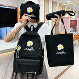 Weiyinxing Student School Backpacks New Large Capacity Travel Rucksack Fashion Canvas Daisy Print Knapsack Teenagers Girls Bookbag