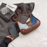 Weiyinxing Denim+PU Leather Small Crossbody Bags for Women 2024 Korean Fashion Underarm Bag Female Shoulder Bag Handbags