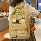 Weiyinxing Ladies Waterproof Laptop White Kawaii Badge College Book Bag Female Travel Student Girl Nylon School Backpack Women Cool