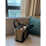 Weiyinxing Women High-quality Canvas Bag Multi-divided Tote Bag Japanese Student Schoolbag Portable Handbag Large Capacity Lunch Bucket Bag