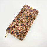 Weiyinxing Tile Pattern Print Natural Cork Wallet 2023 Wooden PU Leather Long Wallets Copper Zipper Card Holder Wholesale